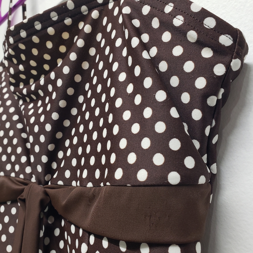 A Shore Fit Swimdress 10 Thigh Solutions One Piece Brown Polka Dot Swim Retro - Picture 3 of 14